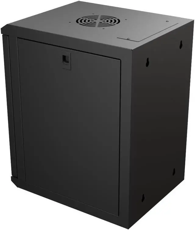 Alt view image 4 of 4 - NavePoint 9U 10 Inch Network Server Cabinet, 15.75 inch Deep, Glass Door, Black, Wall Mountable, 2 x Shelves, 1 x Blank Panel