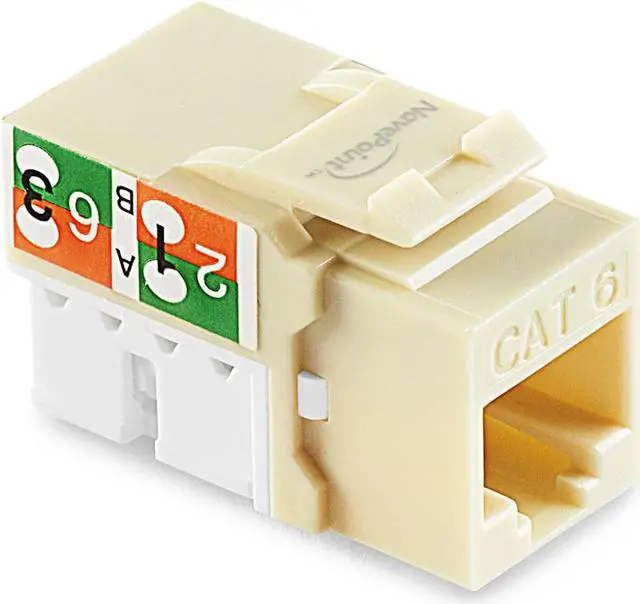 Main image of NavePoint 90 Degree Cat6 Keystone Jack, RJ45 Ethernet Connector, Type 110, Ivory 25-Pack