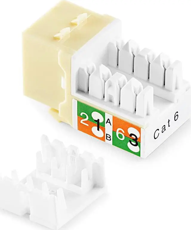 Alt view image 3 of 4 - NavePoint 90 Degree Cat6 Keystone Jack, RJ45 Ethernet Connector, Type 110, Ivory 25-Pack