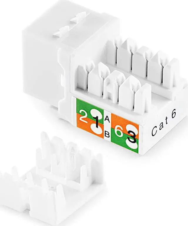 Alt view image 3 of 4 - NavePoint 90 Degree Cat6 Keystone Jack, RJ45 Ethernet Connector, Type 110, White 25-Pack