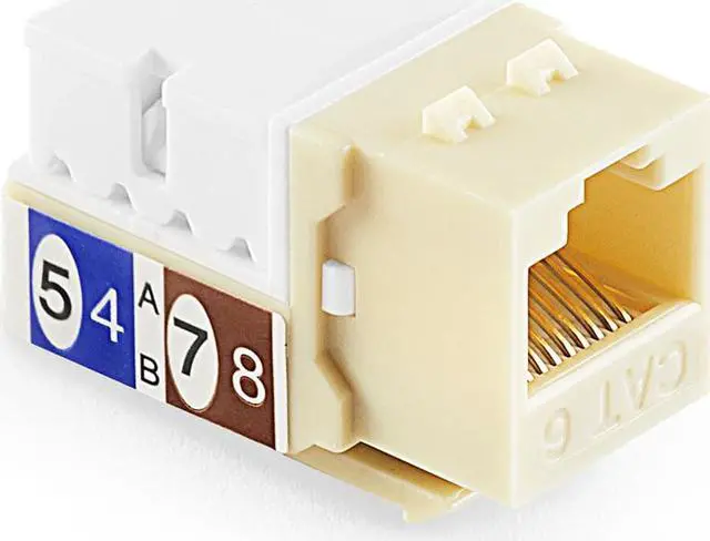 Alt view image 2 of 4 - NavePoint 90 Degree Cat6 Keystone Jack, RJ45 Ethernet Connector, Type 110, Ivory 25-Pack
