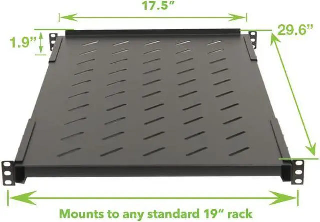 Alt view image 2 of 4 - Navepoint Fixed Rack Vented Server Shelf 1U 19" 4 post Rack Mount Adjustable from 16 - 41"