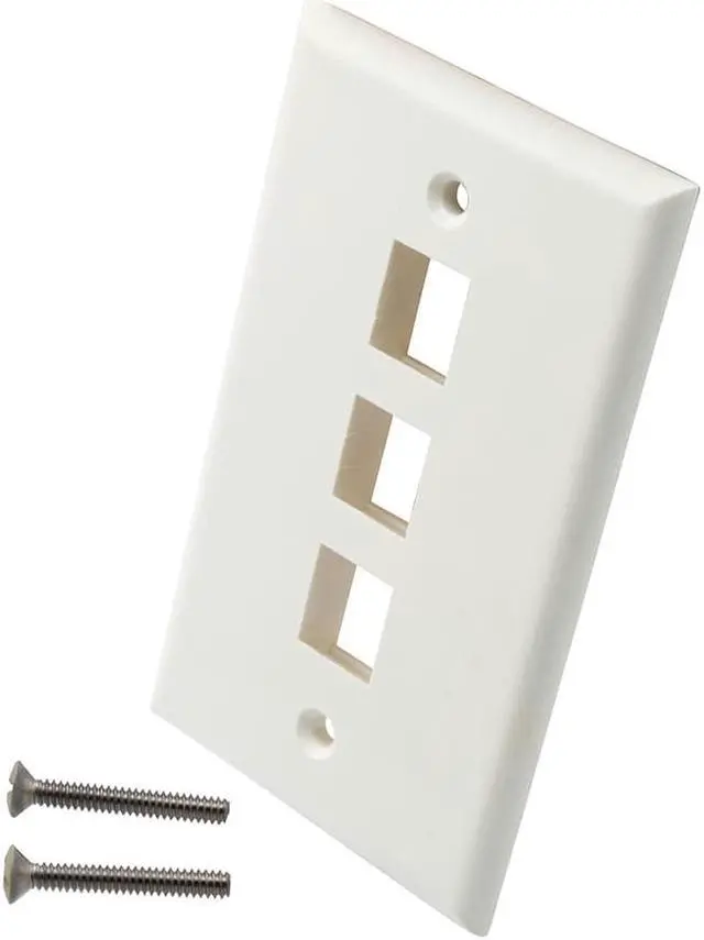 Main image of NavePoint Snap-In Keystone Jack Flush Mount Wall Plate, ABS, 3-Port, White, 10-Pack