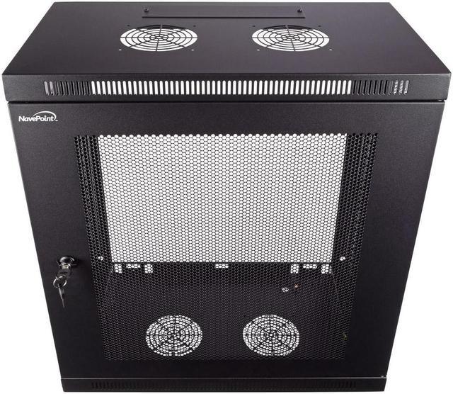 Main image of NavePoint 12U Wall Mount Rack 13" Deep, Patch Panel Depth, Slim Enclosure, Perforated Cabinet Door Lock Black