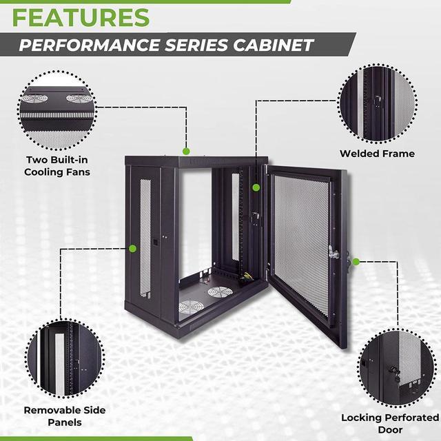 Alt view image 2 of 4 - NavePoint 12U Wall Mount Rack 13" Deep, Patch Panel Depth, Slim Enclosure, Perforated Cabinet Door Lock Black