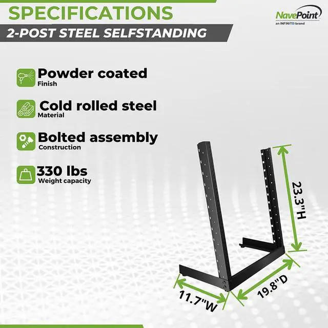 Alt view image 4 of 4 - NavePoint 12U 2-Post Open Frame Desk Rack Threaded