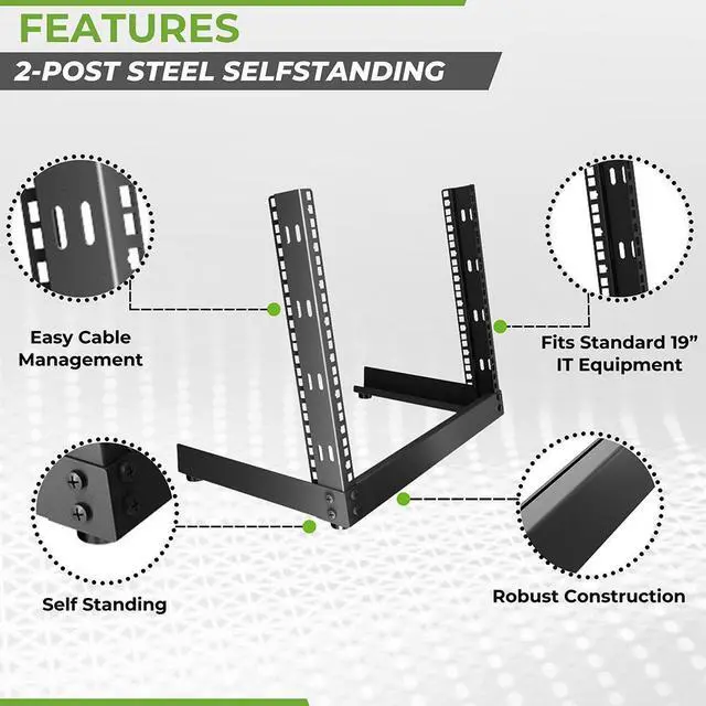 Alt view image 2 of 4 - NavePoint 6U 2-Post Open Frame Desk Rack Threaded