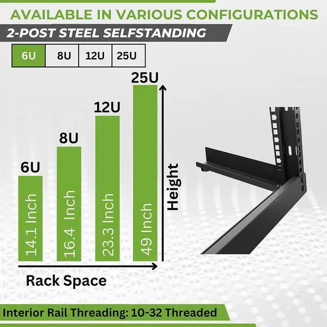 Alt view image 3 of 4 - NavePoint 6U 2-Post Open Frame Desk Rack Threaded