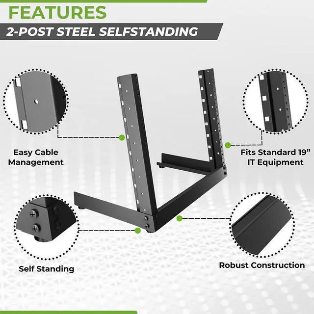 Alt view image 2 of 4 - NavePoint 8U 2-Post Open Frame Desk Rack Threaded