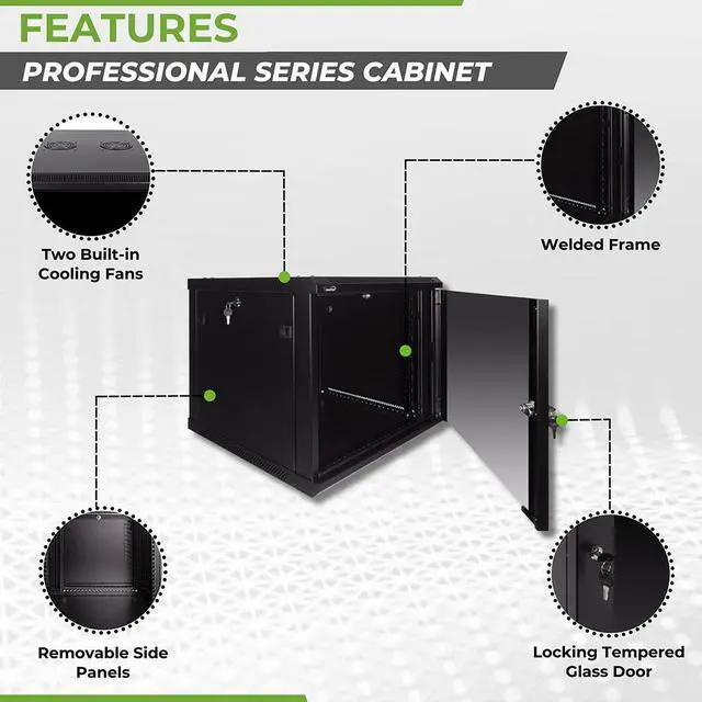 Alt view image 2 of 5 - Navepoint 9U Wallmount Networking Cabinet 600mm Depth with Fans