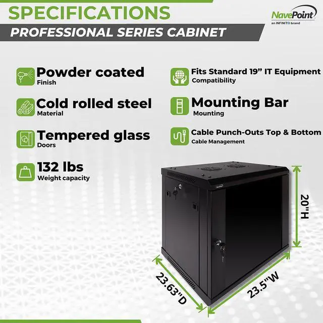 Alt view image 4 of 5 - Navepoint 9U Wallmount Networking Cabinet 600mm Depth with Fans