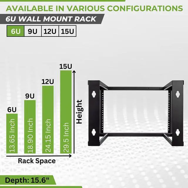 Alt view image 3 of 4 - NavePoint 6U Wall Mount Open Frame 19" Server Equipment Rack Threaded 16 inch depth Black