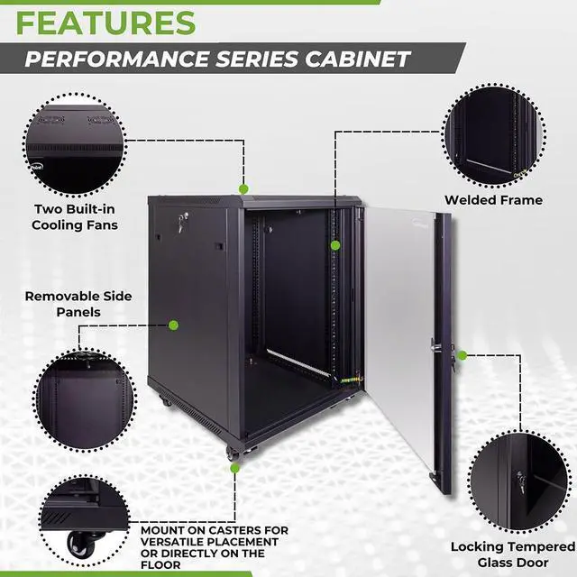 Alt view image 2 of 4 - Navepoint 15U Networking Cabinet 600mm Depth with Casters, Shelves, Fans
