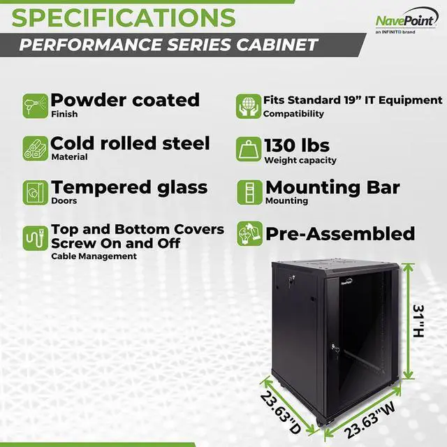 Alt view image 4 of 4 - Navepoint 15U Networking Cabinet 600mm Depth with Casters, Shelves, Fans