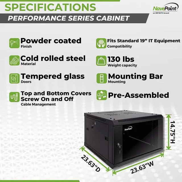 Alt view image 4 of 4 - Navepoint 6U Wallmount IT Networking Enclosure 600mm Depth with Fans