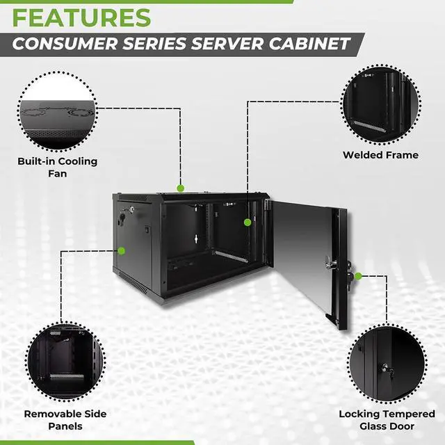 Alt view image 2 of 4 - NavePoint 6U Wall Mount  Consumer Series Server Cabinet Network Enclosure Locks, Fan