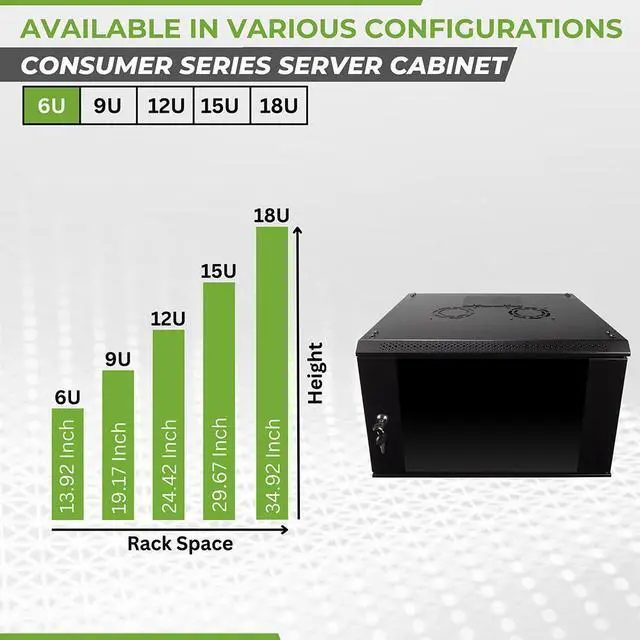 Alt view image 3 of 4 - NavePoint 6U Wall Mount  Consumer Series Server Cabinet Network Enclosure Locks, Fan