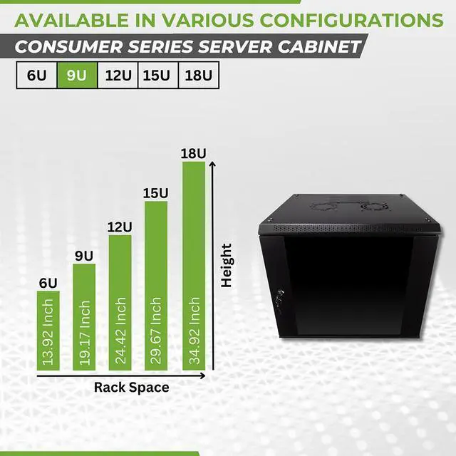 Alt view image 3 of 4 - NavePoint 9U Wall Mount  Consumer Series Server Cabinet Network Enclosure Locks, Fan