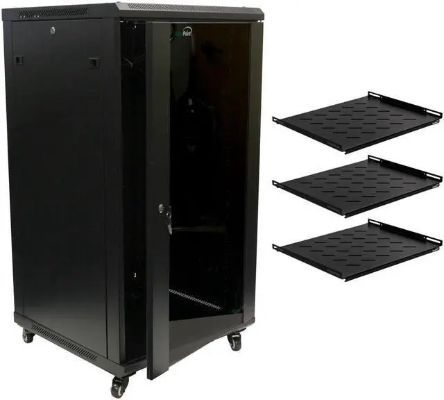 Main image of Navepoint 22U Networking Cabinet 600mm Depth with Casters, Shelves, Fans