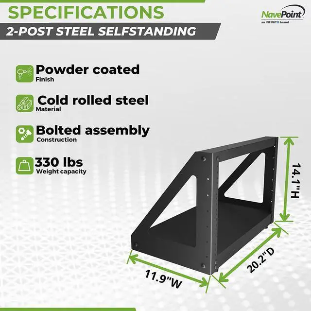 Alt view image 4 of 4 - NavePoint 6U 2-Post Open Frame Desk Rack Threaded Heavy Duty