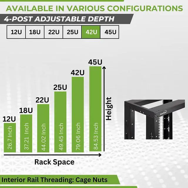 Alt view image 3 of 4 - NavePoint 42U Professional 4-Post IT Open Frame Server Network Relay Rack 800mm Casters Black