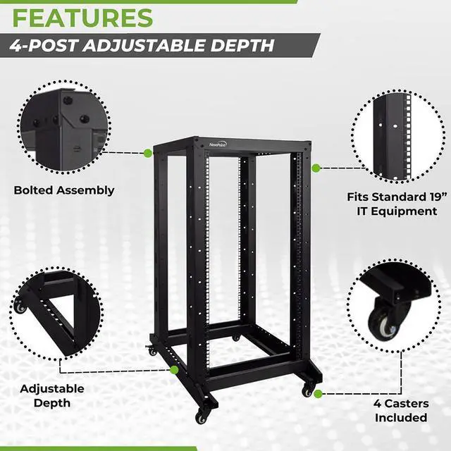 Alt view image 2 of 4 - NavePoint 22U Professional 4-Post IT Open Frame Server Network Relay Rack 800mm Casters Black