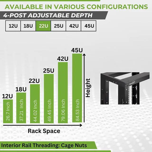 Alt view image 3 of 4 - NavePoint 22U Professional 4-Post IT Open Frame Server Network Relay Rack 800mm Casters Black