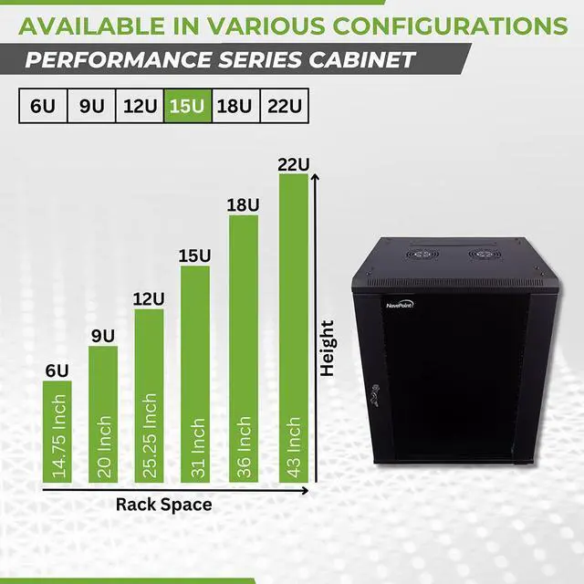 Alt view image 3 of 4 - Navepoint 15U Networking Cabinet 450mm Depth with Casters, Fans
