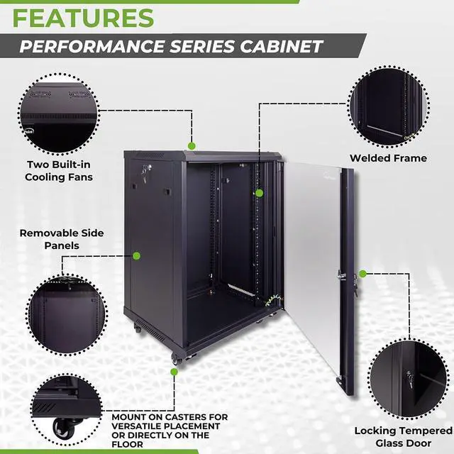 Alt view image 2 of 4 - Navepoint 15U Networking Cabinet 450mm Depth with Casters, Fans