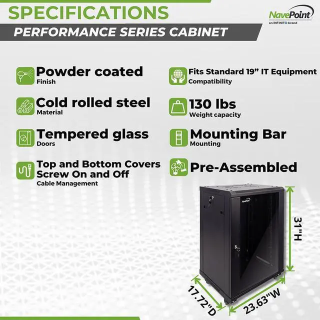 Alt view image 4 of 4 - Navepoint 15U Networking Cabinet 450mm Depth with Casters, Fans