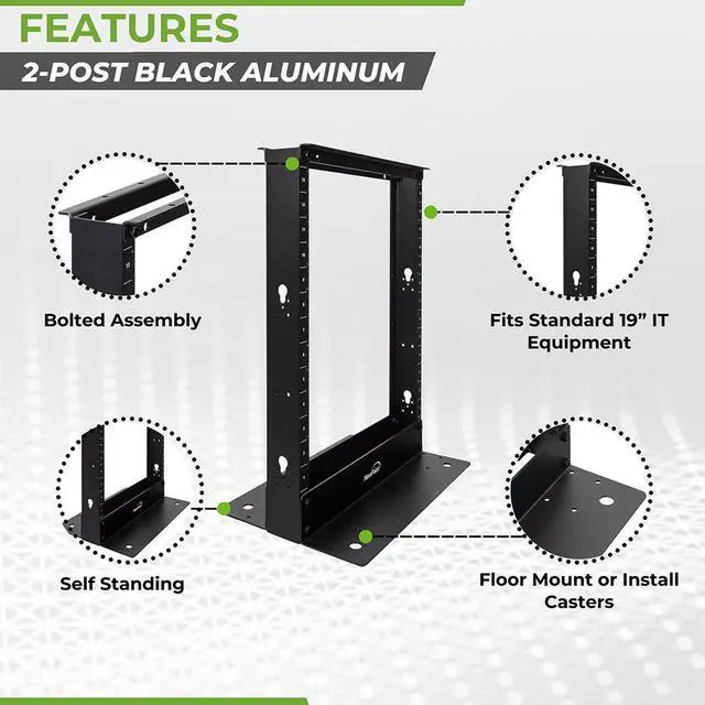 Alt view image 2 of 4 - NavePoint 13U 2 Post Open Frame Server Networking Rack Threaded Hole Cable Management Blk