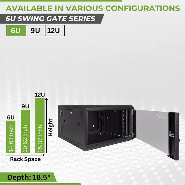 Alt view image 4 of 4 - Navepoint 6U Double Section Hinged Swing-Out Network Cabinet Lock
