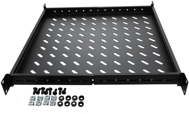 Alt view image 2 of 5 - Navepoint 1U 19-Inch Fixed 4-Post Rack Mount Server Shelf With Adjustable Depth From 18 - 29" Black