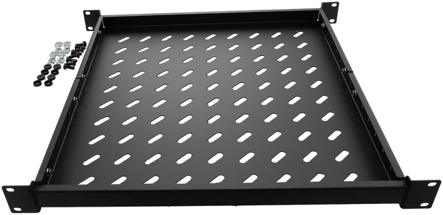 Alt view image 3 of 5 - Navepoint 1U 19-Inch Fixed 4-Post Rack Mount Server Shelf With Adjustable Depth From 18 - 29" Black