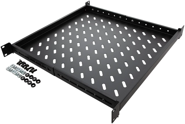 Main image of Navepoint 1U 19-Inch Fixed 4-Post Rack Mount Server Shelf With Adjustable Depth From 18 - 29" Black
