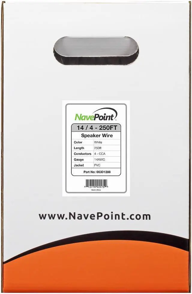 Alt view image 2 of 8 - NavePoint 250ft In Wall Audio Speaker Cable Wire CL2 14/4 AWG Gauge 4 Conductor Bulk White