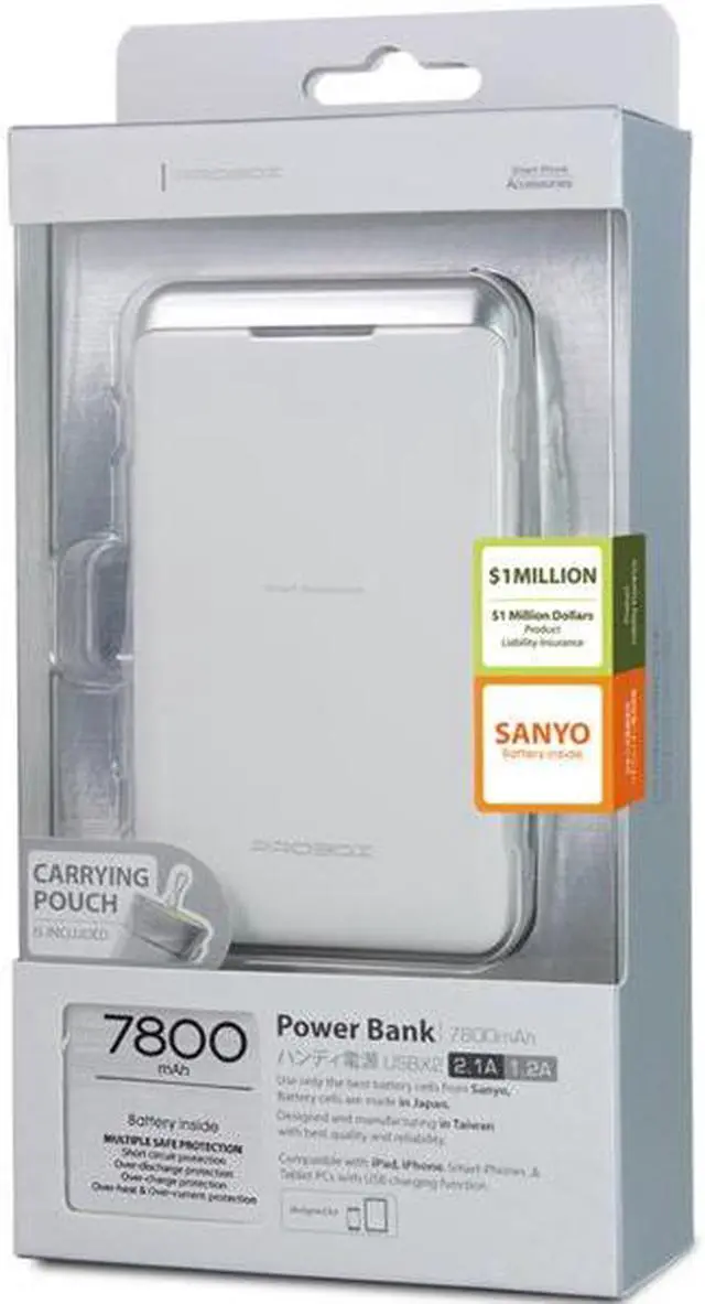 Main image of Mediasonic HE1-78U2-W 7800 Mah Power Bank With Orginial Sanyo Japanese Battery Cell 2.1A/1.2A Dual Port White