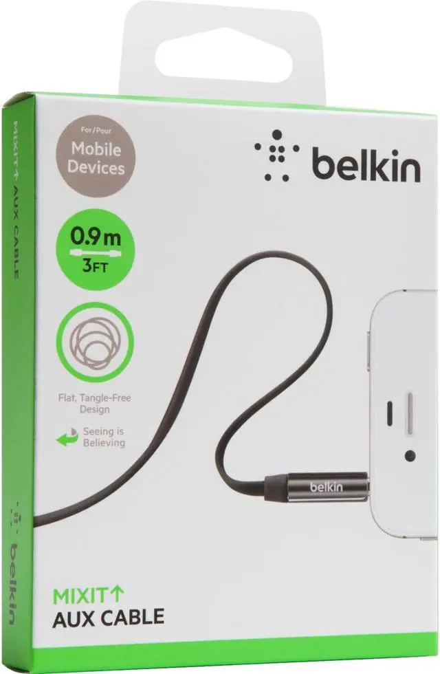 Alt view image 2 of 5 - Belkin 3.5mm plug MIXIT Flat Aux Cable (3 Feet) - Black