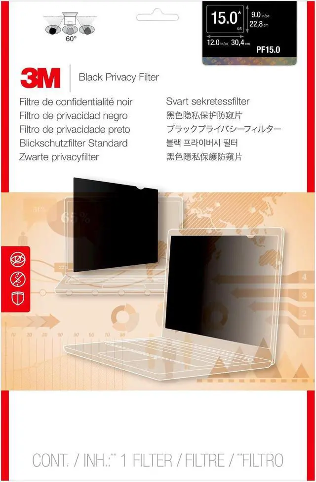 Alt view image 2 of 6 - 3M PF150C3B Privacy Filter For 15 Inch Standard Laptop - Notebook Privacy Filter - 15 Inch - Black