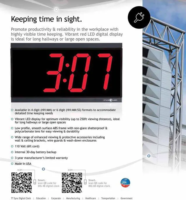 Main image of Pyramid 4in x 6 Digit Red LED Digital Wall Clock