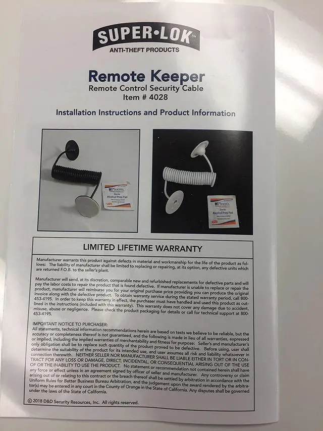 Alt view image 5 of 7 - Remote Keeper - TV Remote Control Security Cable Lock Kit that prevents loss or theft of your remote control - Attaches & secures your remote to your TV, DVD & VCR.