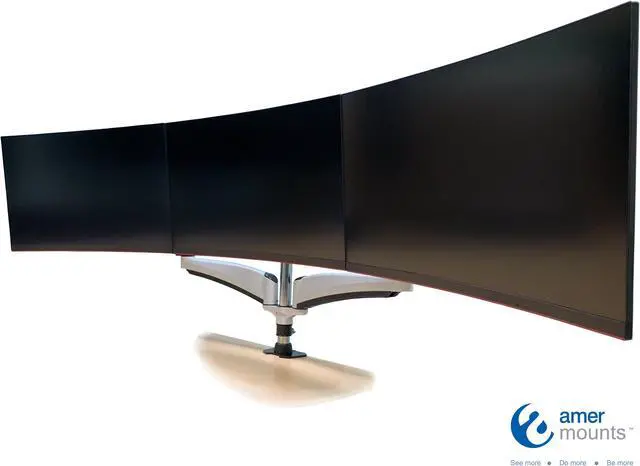 Alt view image 4 of 5 - Amer Mounts Triple Articulating Monitor Mount. Supports 3 monitors 15 to 28" each. Spring Loaded arms provide flexibility in movement and monitor orientation.