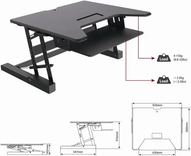 Alt view image 5 of 7 - EZRiser36 Height Adjustable Sit/Stand Desk Computer Riser, 36" wide with Keyboard Tray - Black Finish