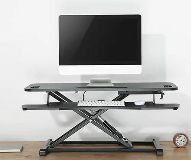 Alt view image 6 of 7 - EZRiser36 Height Adjustable Sit/Stand Desk Computer Riser, 36" wide with Keyboard Tray - Black Finish