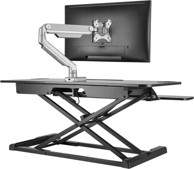 Alt view image 4 of 7 - EZRiser36 Height Adjustable Sit/Stand Desk Computer Riser, 36" wide with Keyboard Tray - Black Finish