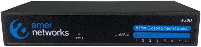 Alt view image 3 of 7 - 8-Port Unmanaged Gigabit Ethernet Switch 8 x 10/100/1000Mbps RJ45 Auto MDI/MDIX | Amer Networks