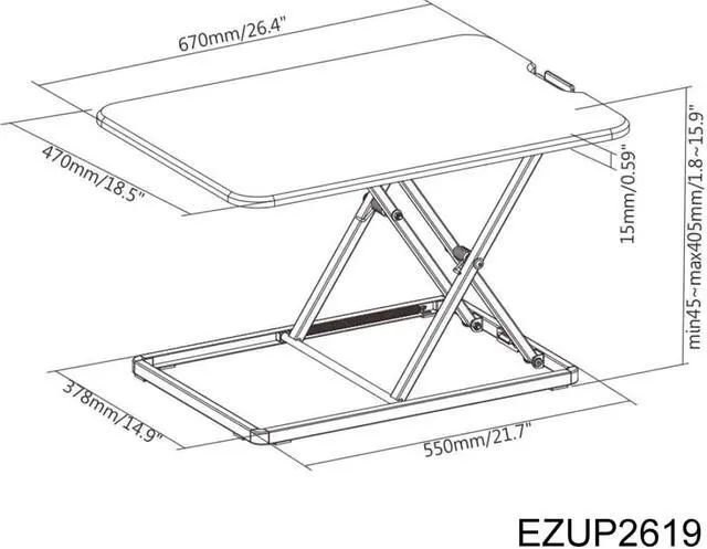 Alt view image 3 of 9 - Amer Mounts EZUP2619 | Ultra-Slim Height Adjustable Sit/Stand Workstation Desk | Black 26.4" Wide Tabletop  | 1.8" Low-Profile Design