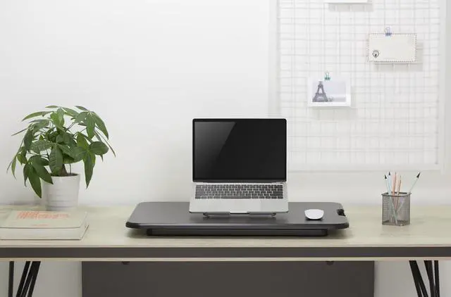 Alt view image 6 of 9 - Amer Mounts EZUP2619 | Ultra-Slim Height Adjustable Sit/Stand Workstation Desk | Black 26.4" Wide Tabletop  | 1.8" Low-Profile Design