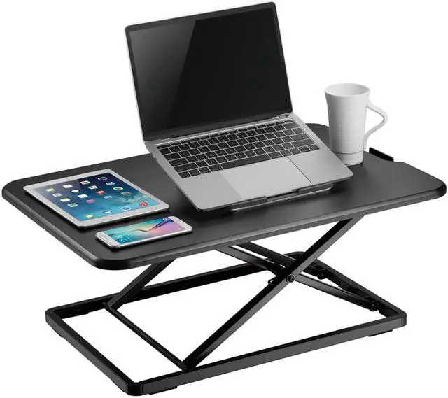 Alt view image 4 of 9 - Amer Mounts EZUP2619 | Ultra-Slim Height Adjustable Sit/Stand Workstation Desk | Black 26.4" Wide Tabletop  | 1.8" Low-Profile Design