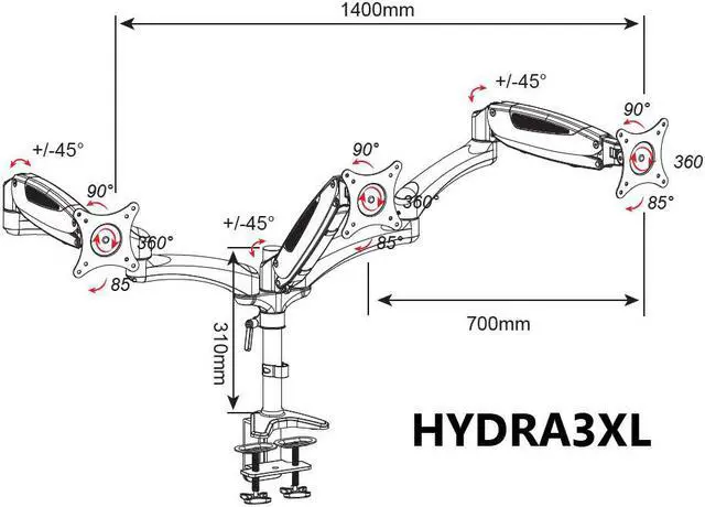 Alt view image 2 of 9 - Triple Monitor Mount with Articulating Arms | Supports 15 - 28" Standard Display | Amer Mounts HYDRA3XL - OEM